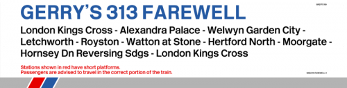 Class 313 Farewell - Window Destination Label